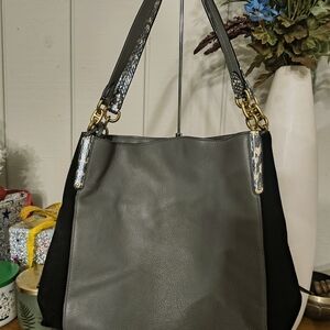 Coach Gray and Black Leather Shoulder Bag